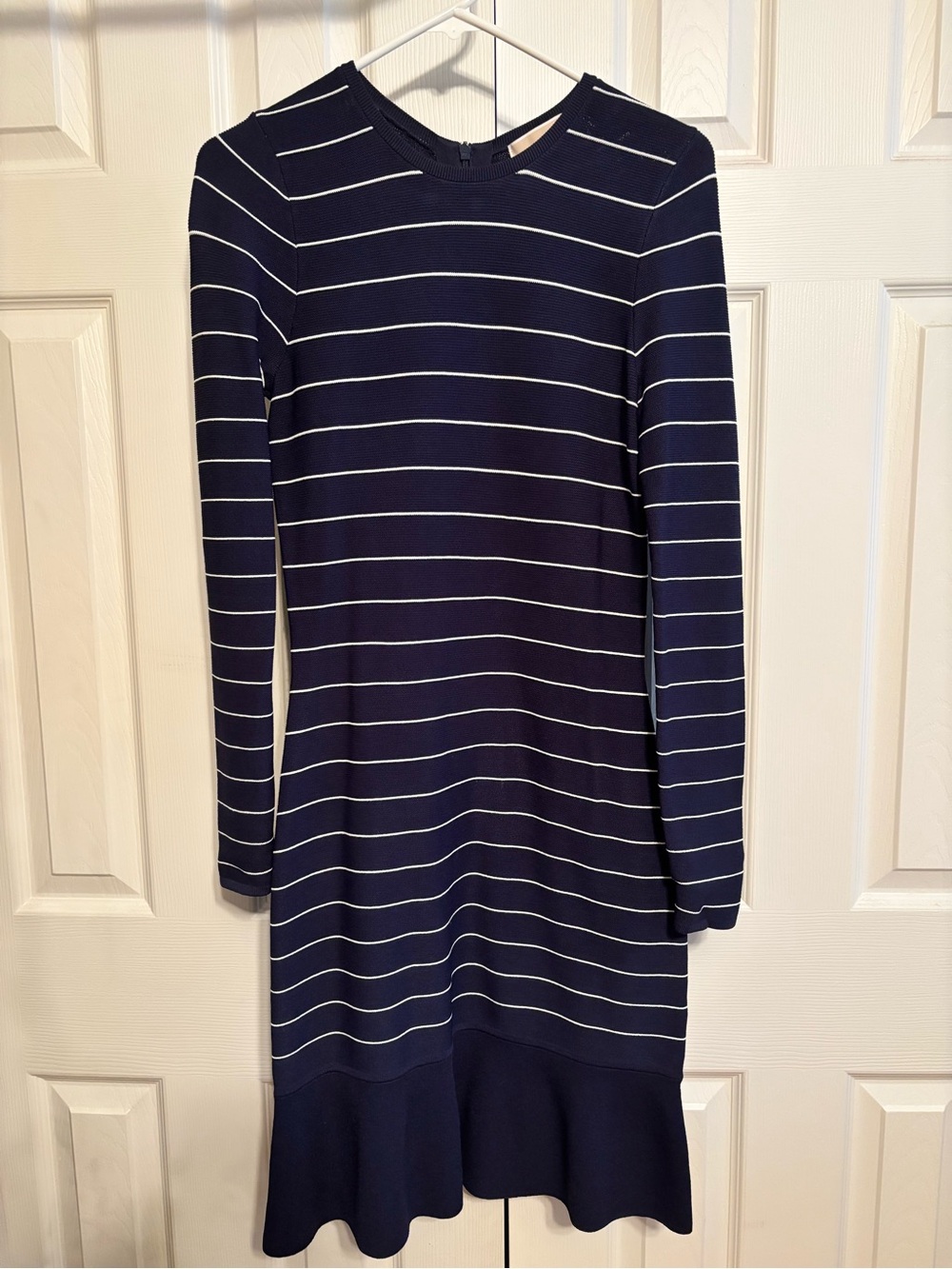 Michael Kors Striped Navy & White Long-Sleeve Knit Dress